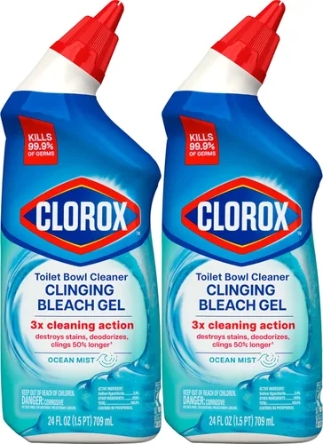 Vista 11 de Clorox Limpiador de inodoro, gel blanqueador adherente, mata el 99.9% de bacterias y virus, niebla oceánica, 24 onzas líquidas, paquete de 2