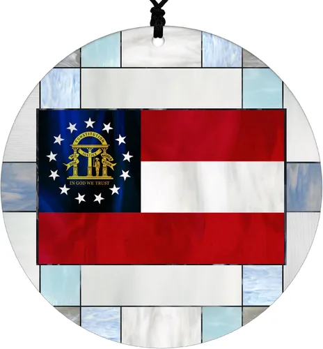 Vista 34 de Adorno navideño de Alabama – Efecto de diseño de vitrales de imitación con bandera estatal – Decoración de disco acrílico colgante 2026 para árbol
