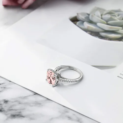 Vista 3 de Gem Stone King 925 Sterling Silver Peach Simulated Morganite and White Created Sapphire Engagement Ring For Women