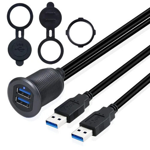 Vista 7 de MysRuida - Soporte USB 3.0 y HDMI con luz, 3.3 pies USB 3.0 macho a hembra y HDMI 4K macho a hembra, cable de extensión de montaje en panel