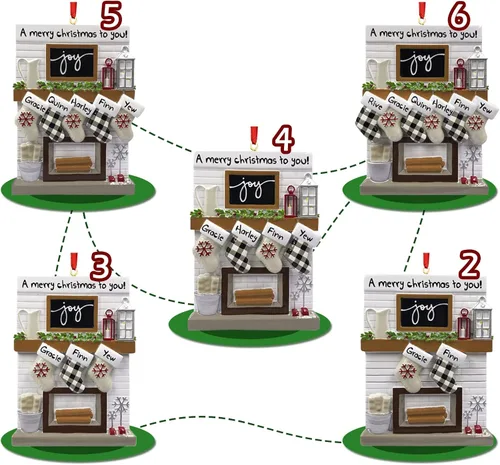 Vista 3 de Adornos de Navidad personalizados 2025, repisa de chimenea, familia de 2/3/4/5/6 nombres de miembros de la familia Joy para decoraciones de árbol