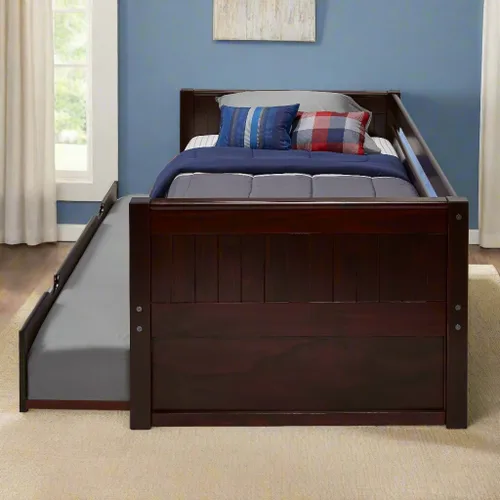 Vista 4 de Camaflexi Sofá cama, cabecero de panel, madera maciza, riel protector trasero, no necesita somier, la base de colchón tiene 14 listones de madera