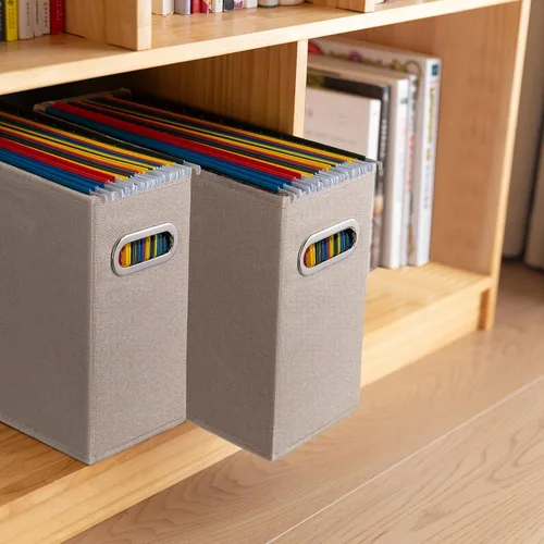 Vista 7 de Paquete de 2 cajas de almacenamiento de archivos tamaño carta plegables, organizador de carpetas colgantes de tela, soporte portátil para documentos