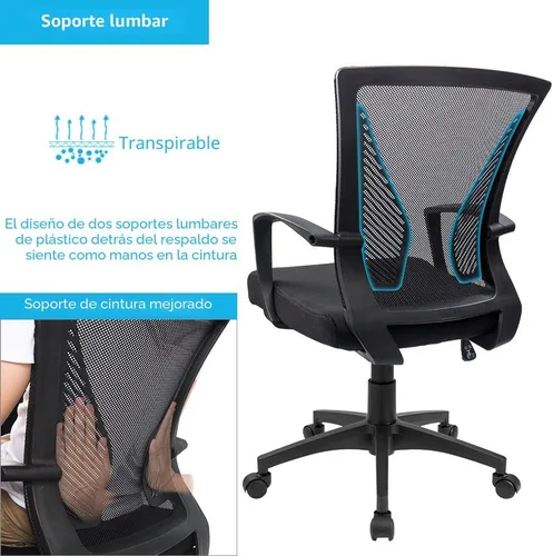 Vista 6 de Furmax Silla de oficina ergonómica de escritorio para computadora, silla de malla, respaldo medio, soporte lumbar giratorio con reposabrazos