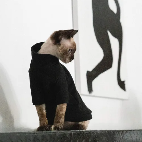 Vista 4 de Ropa de gatos sin pelo, camiseta de algodón, chaleco transpirable para primavera y otoño, ropa de gato con cuello alto para Sphynx, Cornish Rex