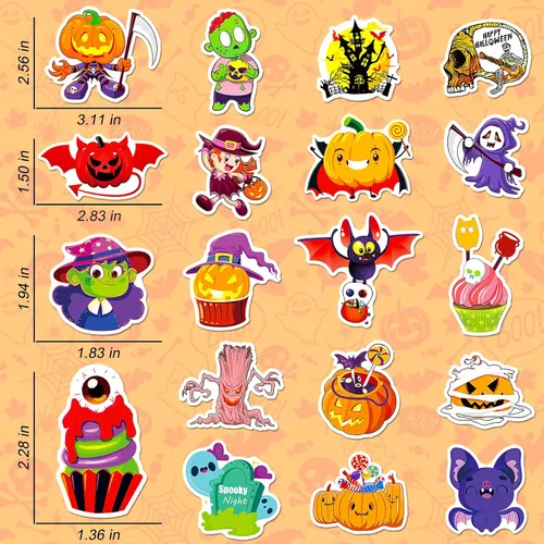 Vista 2 de 200 calcomanías de Halloween para niños y adultos, paquete de calcomanías de vinilo de calabaza para botellas de agua, regalos de fiesta de Halloween