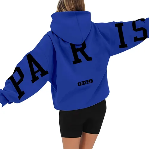 Vista 3 de BLUBUKLKUN Sudadera París con capucha para mujer, manga larga, de gran tamaño, a la moda de otoño 2023, sudadera con capucha de forro polar