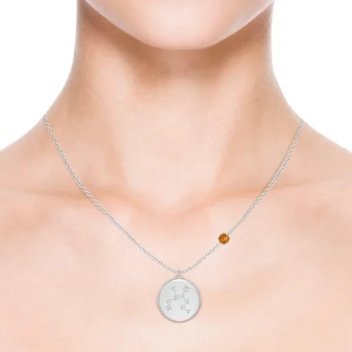 Vista 4 de Collar de citrino sagitario en plata de ley Medallón de constelación Signo del zodiaco Piedra natal de noviembre, Plata, Citrino diamante blanco