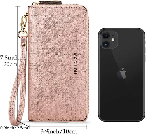 Vista 6 de Cartera para mujer cartera grande para teléfono celular bolsillo largo para tarjetas monedero monedero bloqueo RFID con cremallera bolso de mano