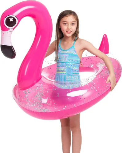 Vista 5 de JOYIN Flotadores inflables de flamenco para piscina, tubo de natación con purpurina para adultos y niños, divertida balsa flotante para playa, lago