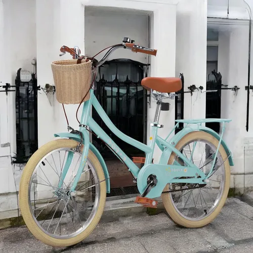 Vista 6 de Bicicleta para niñas con canasta, bicicleta de crucero retro de 20 pulgadas para niños de 7 a 13 años, bicicleta para niños grandes con guardabarros