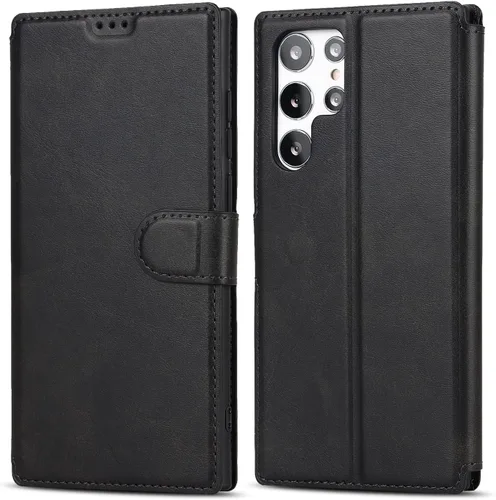 Vista 9 de QLTYPRI Para Samsung Galaxy S21 5G Caso PU Funda De Cuero Flip Con Ranuras Para Tarjetas Soporte De Visión Cierre Magnético Flip Folio Cubierta Negro