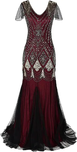 Vista 2 de Vestido Flapper del Gran Gatsby de los años 20, estilo vintage de los años 20, vestido de noche de sirena con lentejuelas, fiesta formal con guantes