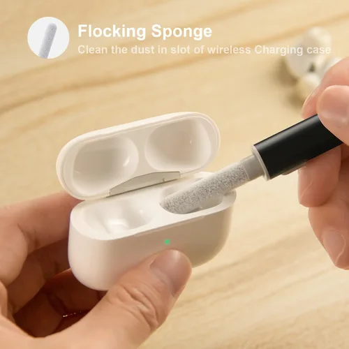 Vista 3 de Kit limpiador para Airpods Pro 1 2 3 pluma de limpieza multifunción con cepillo suave esponja flocado para auriculares Bluetooth, herramientas