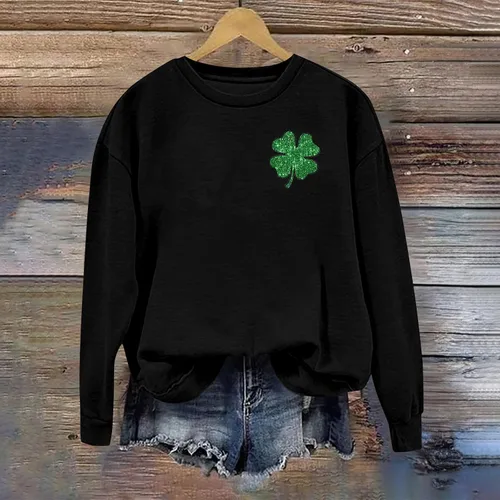 Vista 8 de Sdwingk Camisetas de manga larga para el día de San Patricio para mujer, cuello redondo, sudadera de gran tamaño, camiseta gráfica irlandesa, lindas