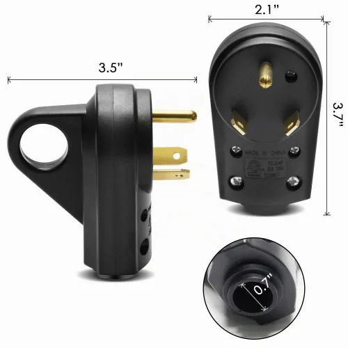 Vista 4 de Enchufe macho de repuesto para autocaravana de 30 amperios, resistente NEMA TT-30P, enchufe eléctrico de repuesto con mango de fácil desenchufe