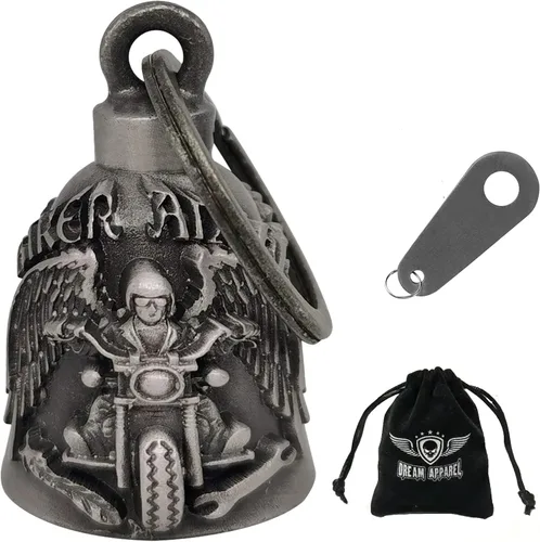 Vista 19 de Dream Apparel Campanas de motocicleta para motociclistas, accesorios de campanas pesadas y llavero para la suerte