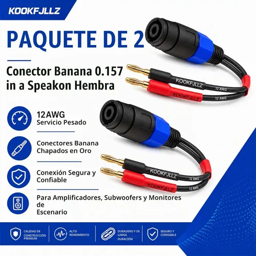 Vista 5 de Adaptador de cable de altavoz, cable banana a Speakon hembra, cable adaptador de altavoz OFC de 6 pulgadas, 12 AWG macho a hembra para amplificador