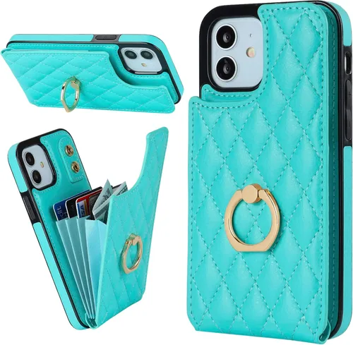 Vista 11 de Folosu Funda compatible con iPhone 12 iPhone 12 Pro con soporte para tarjetas, rotación de 360°, soporte de anillo de dedo con función atril