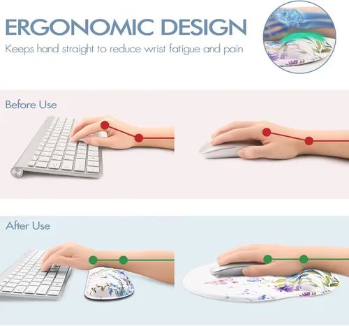 Vista 3 de Reposamuñecas para teclado, alfombrilla ergonómica para mouse con soporte de muñeca, reposamuñecas de espuma viscoelástica, base antideslizante