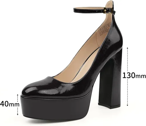 Vista 2 de JENN ARDOR Tacones de plataforma para mujer, tacón grueso, punta cerrada, tacón alto, correa de tobillo