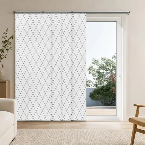 Vista 27 de CHICOLOGY Elegantes Persianas Verticales Transparentes Blancas para el Hogar, Ventanas Interiores Grandes, Puerta Corrediza, Patio (78" An x 84" Al)