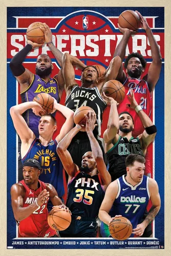 Vista 7 de Trends International NBA League Superstars 23 - Póster de pared, 22.4 pulgadas de largo x 14.7 pulgadas, versión enmarcada de madera de granero