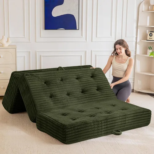 Vista 14 de MAXYOYO Sofá cama plegable, sofá cama plegable de 6 pulgadas, colchón plegable con asas, cama plegable de piel sintética suave con relleno de espuma