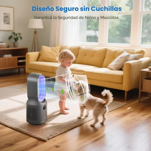 Vista 3 de Desk Fan,13 Inch Portable Bladeless Fan, Small Quiet Office Fan with 106° Oscillating, 3 Speeds & Night light, LED Display, Button Control, Personal