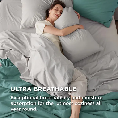 Vista 3 de Bedsure Sábanas de Percal 100% Algodón Tamaño Full, Sábanas de Cama Tamaño Full con Bolsillo Profundo de Hasta 16 Pulgadas, Transpirables y Suaves