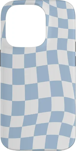 Vista 17 de Funda estética pastel azul claro remolino a cuadros para iPhone 16
