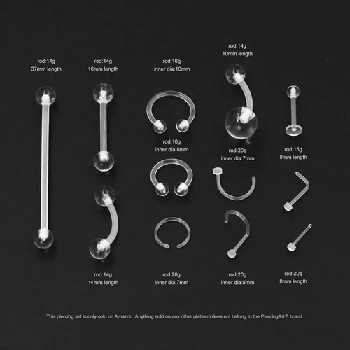 Vista 3 de 36 piezas de retenedores de piercing transparentes de plástico Bioflex para pezón, lengua, nariz, tabique, ceja, ombligo, aretes, tragus, hélice