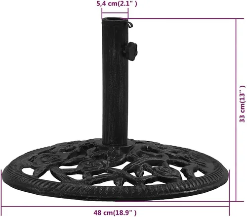 Vista 9 de Cast Iron Umbrella Base with Floral Design, Heavy Duty Black Umbrella Base for Patio and Balcony Stability