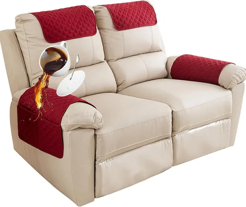 Vista 38 de Funda para Reposabrazos de Sofá, Funda para Reposacabezas de Silla Reclinable, Funda de Sillón con Bolsillos, Protector de Muebles Acolchado Beige