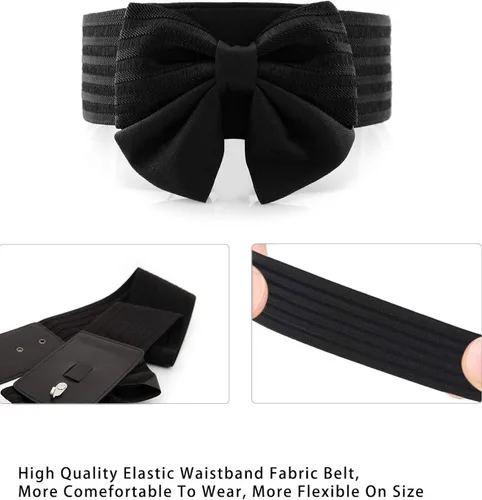 Vista 4 de YALEMEI - Cinturón de cintura elástico ancho con lazo para mujer, adorable accesorio de vestir, Negro