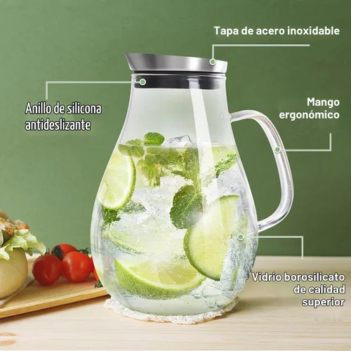 Vista 4 de SUSTEAS Jarra de vidrio de 2 litros y 68 oz con tapa y asa, borosilicato
