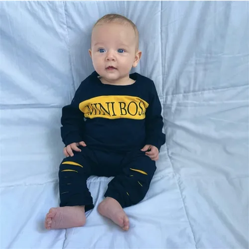 Vista 4 de Conjunto de 2 piezas de sudadera con estampado de letras de manga larga y pantalones para bebé niño