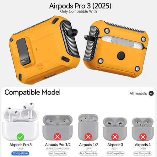 Vista 2 de Compatible with AirPods Pro 3 Case with Phone Stand, Carbon Fibre Design Protective Case for AirPods Pro 3 (2025) with Automatic Snap Switch and