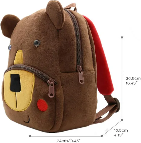 Vista 2 de Ladyzone Mochila para niños pequeños con diseño de animales del zoológico, bonita bolsa de felpa de dibujos animados de 10 pulgadas para niños