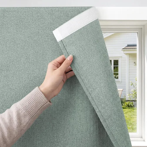 Vista 10 de Foxdecor Cortinas opacas adhesivas para dormitorio, sala de estar, 36 pulgadas de largo, sin taladro, aislamiento térmico y protección UV, cortinas