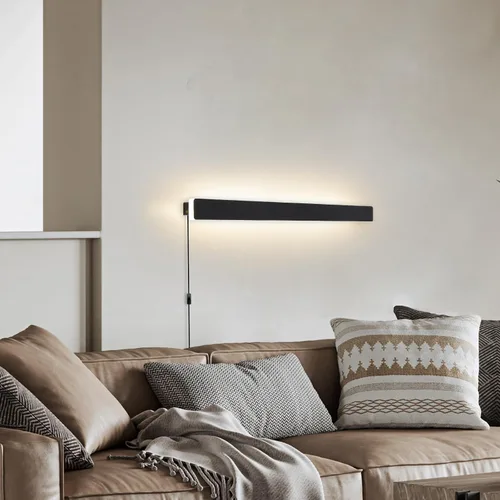 Vista 7 de KELUOLY Apliques de pared modernos enchufables, 23.6 pulgadas, luces LED de pared largas negras esmeriladas, lámpara de pared acrílica de 12 W Negro