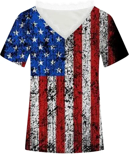 Vista 3 de Plus Size Tops Teen Girls Independence Day Home Wide Sleeve Trendy Super Soft Comfort Deep T Shirt Women