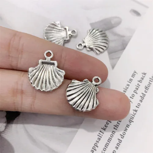 Vista 4 de 50 dijes de concha de plata antigua, festones para bricolaje, conchas marinas para hacer pulseras, collares, joyas