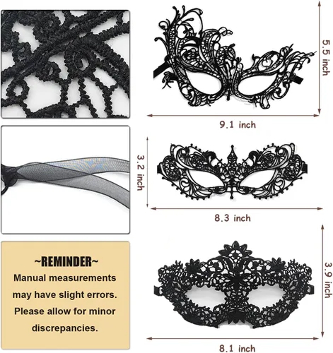Vista 6 de MYMENU Máscaras de mascarada para mujer, de encaje, veneciano, Halloween, carnaval, para fiesta, disfraces, cosplay, Mardi Gras