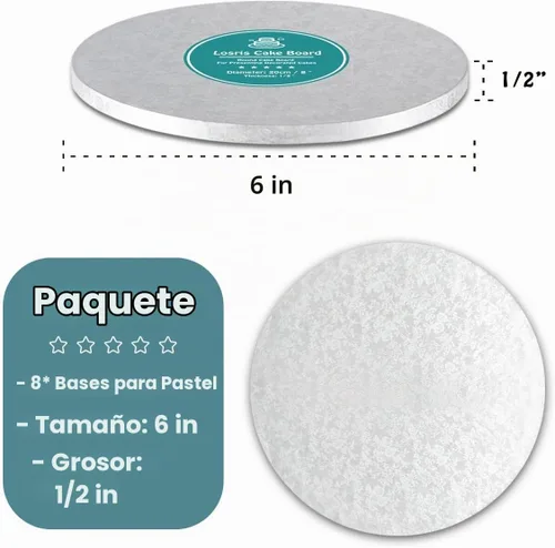 Vista 7 de Tambor plateado redondo de 6 pulgadas con bordes lisos de 1/2 pulgada de grosor para cumpleaños, bodas, fiestas, 8