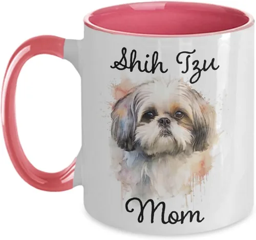 Vista 3 de Taza de café Shih Tzu Mom, taza conmemorativa de acuarela para mascotas. Regalos para mamás de perros, regalo para amantes de los perros
