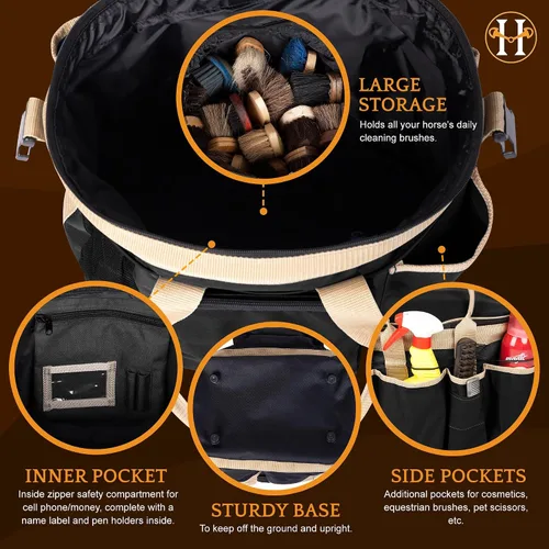 Vista 4 de Huntley Equestrian Bolsa de aseo de lujo perfectamente diseñada de fácil acceso con múltiples bolsillos con cierre superior de doble asa