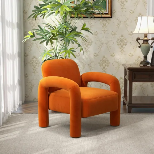Vista 15 de Silla decorativa moderna, cómoda silla tapizada de terciopelo, acogedora silla individual de tocador, silla de barril copetudo, silla de lectura