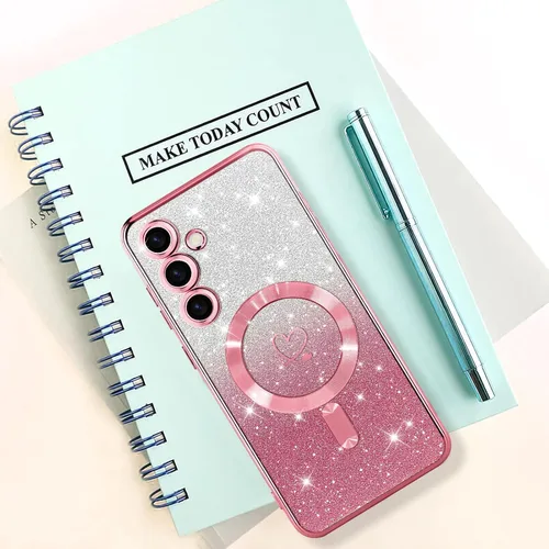 Vista 319 de Bonoma - Funda compatible con Samsung Galaxy S21 Plus, diseño de corazón con purpurina, color rosa Support for MagSafe, Plating Magnetic Case TPU