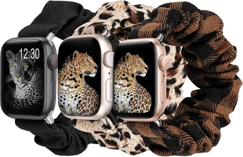 Vista 23 de TOYOUTHS - 3 paquetes compatibles con Apple Watch Band Scrunchies 1.496 in (38 mm) tela suave patrón impreso pulsera de tela para mujer iWatch
